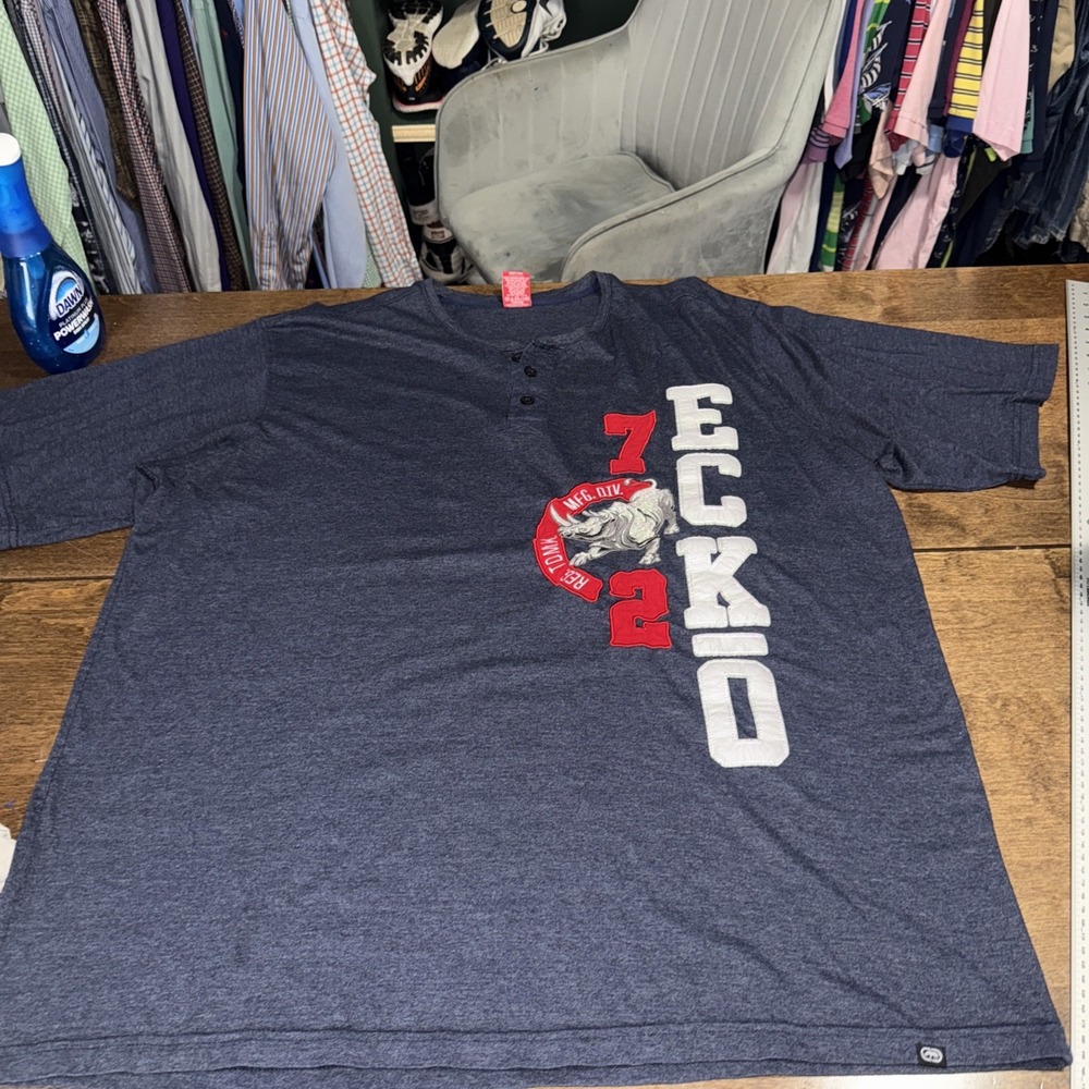 Ecko Unltd Shirt Mens 4XLT VTG Blue Henley Rhino 72 White Red Graphic Y2K Tee